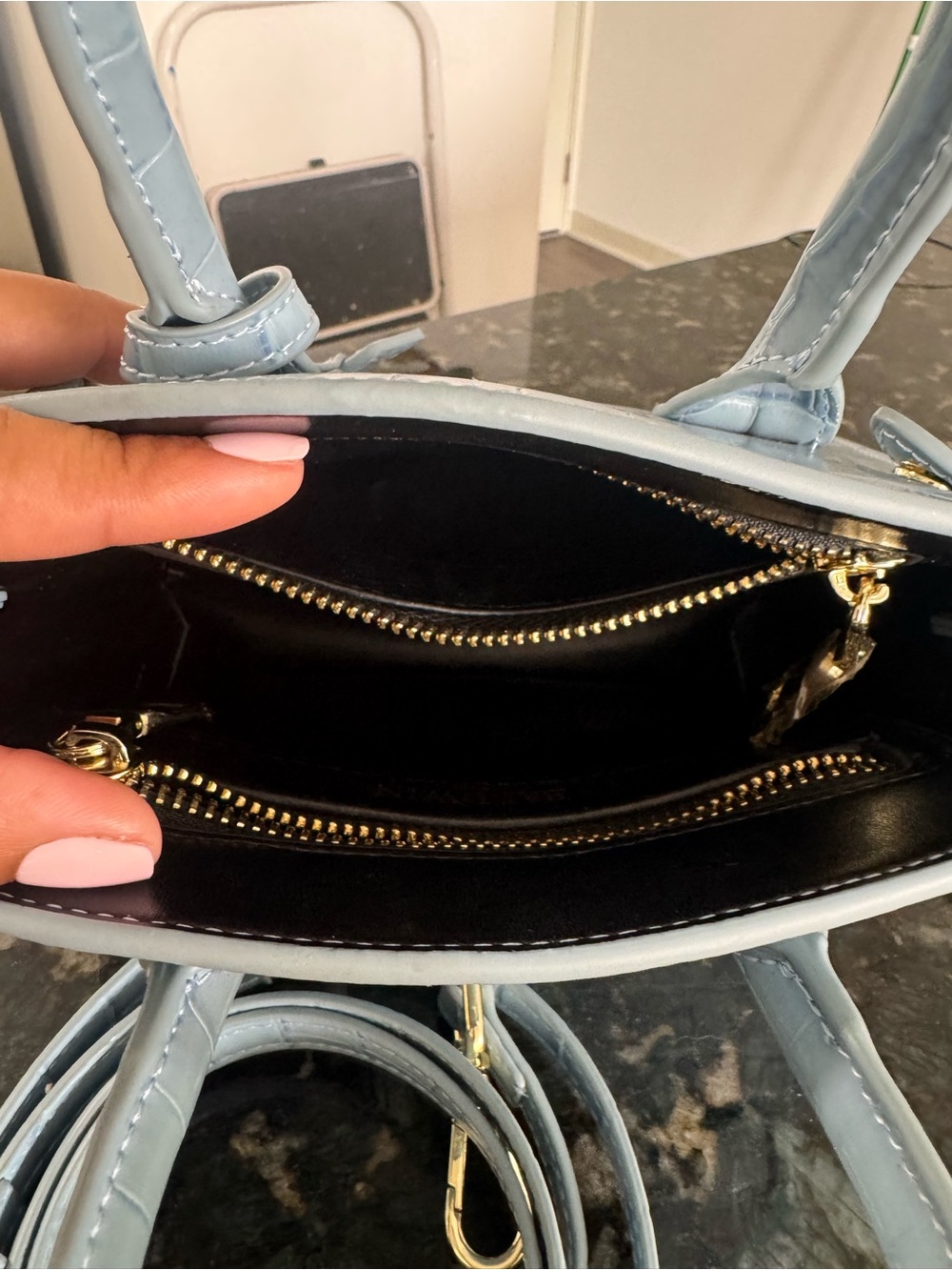baldwin Powder Blue Croc-Embossed Handbag - Picture 4 of 4